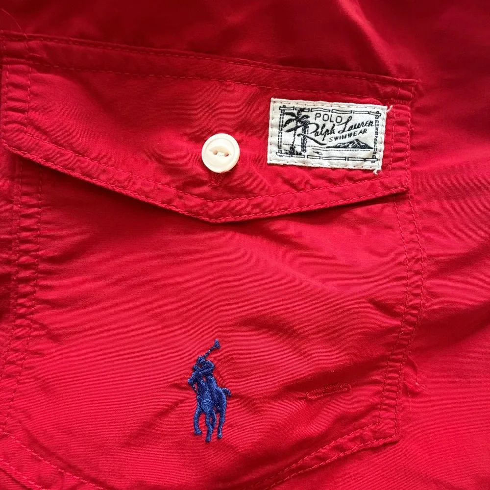 Polo Ralph Lauren Mens Red Blue Pony Embroidered Swim Trunks M Preppy Nautical